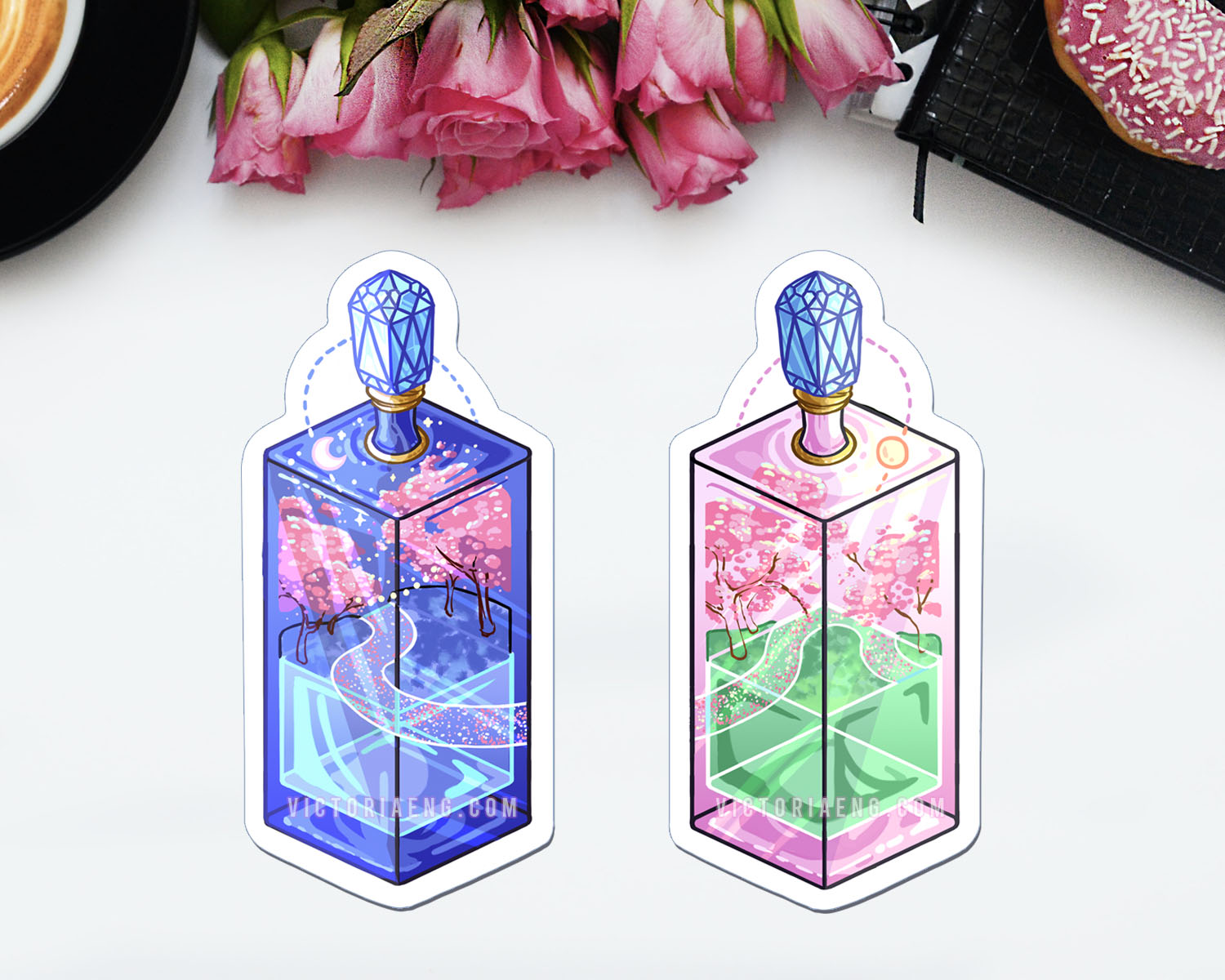 Cherry Blossom Perfume Bottles Sticker Set